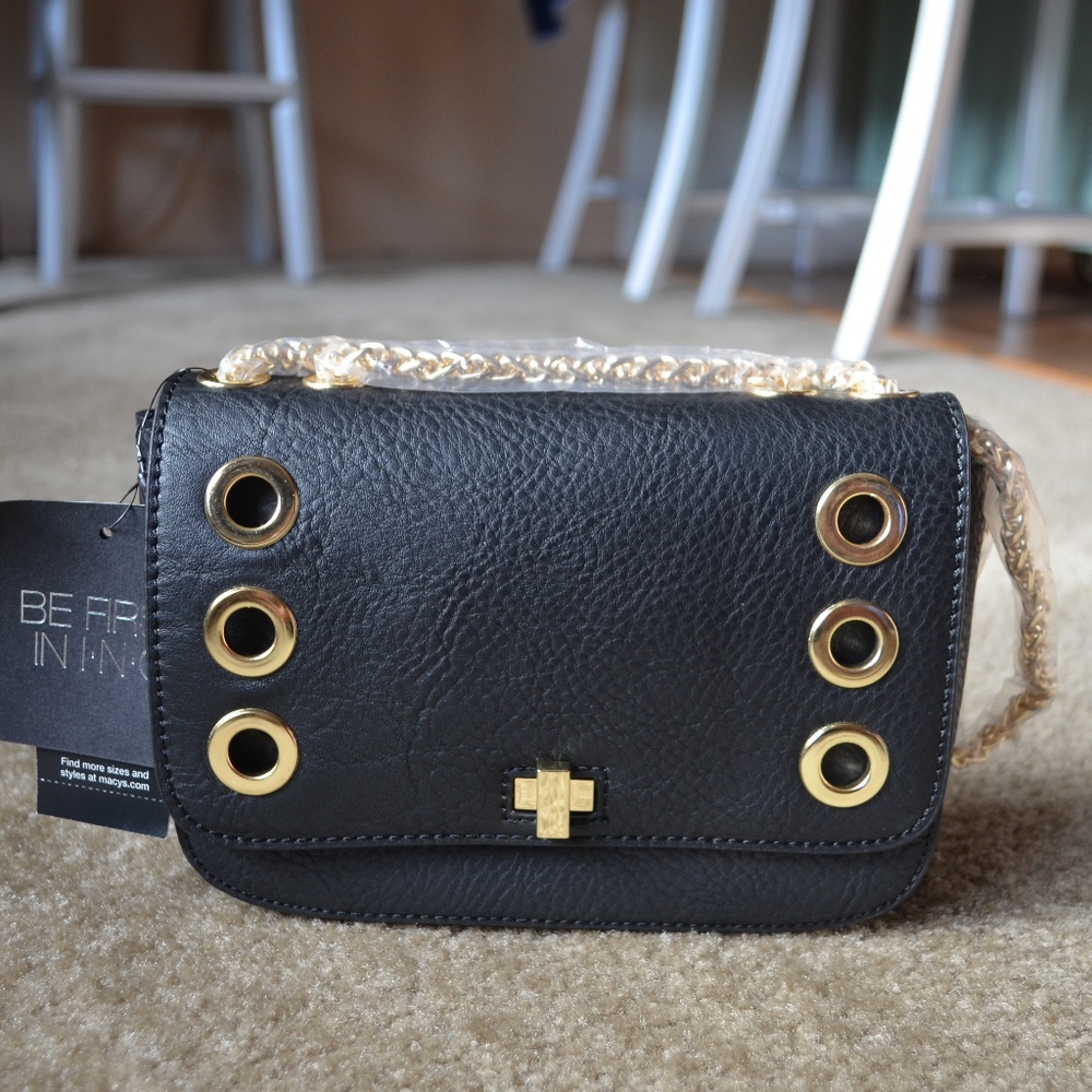 INC Black Leather Crossbody Bag